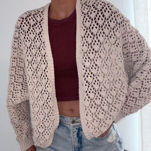 Nicole Miller Artelier Beige Crochet Knit Shrug Cardigan